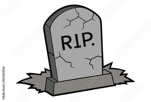 Tombstone with RIP text cracked stone vector illustration Halloween cemetery graveyard