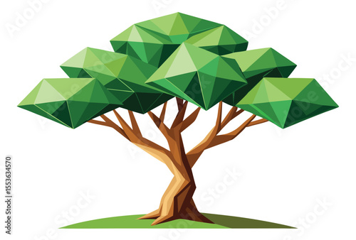 Low poly tree vector geometric style, polygonal simple tree icon illustration clipart.