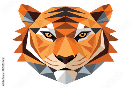 Low poly tiger head vector geometric style, polygonal tiger face icon illustration clipart.