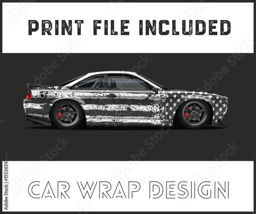 American Flag Car Wrap Design with Print File Included