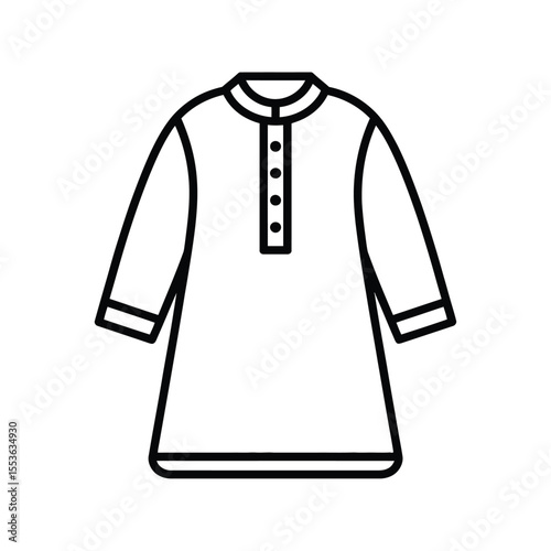 Simple black and white line art icon of a traditional kurta shirt with buttons