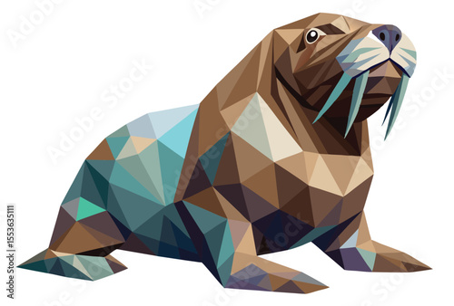Low poly walrus vector elements, geometric walrus illustration clipart.