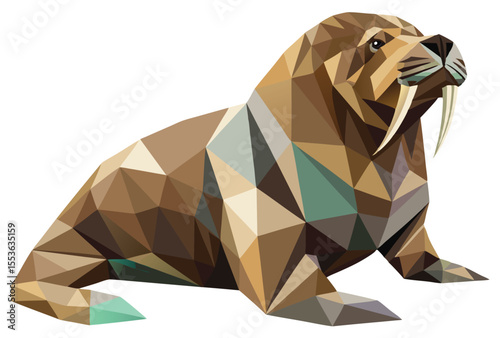 Low poly walrus vector elements, geometric walrus illustration clipart.