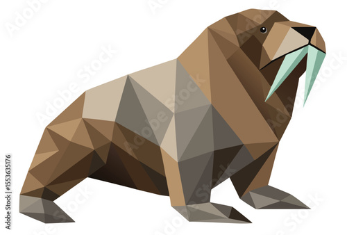 Low poly walrus vector elements, geometric walrus illustration clipart.
