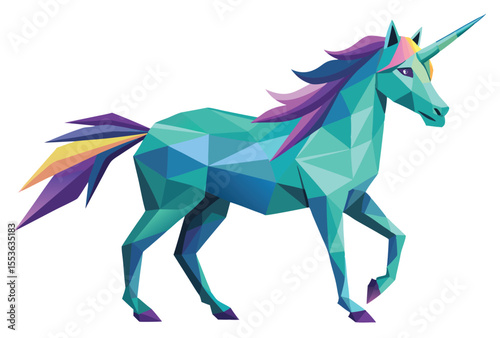 Low poly unicorn vector elements, geometric fantasy unicorn illustration clipart.