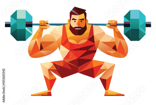 Low poly weight lifting vector elements, geometric weight lifting gym fitness illustration.