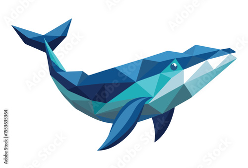 low poly Whale vector elements, geometric whale jumping ocean clipart illustration.