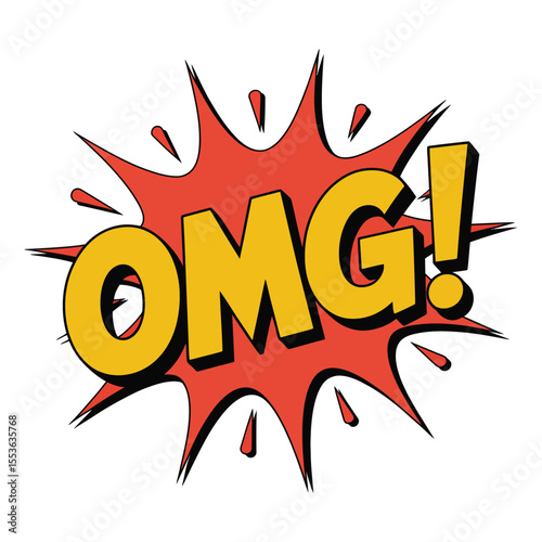 Yellow O M G Text in Red Comic Book Style Explosion Graphic speech bubble