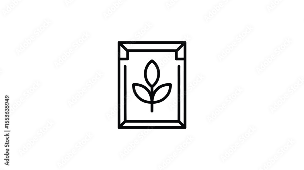 Simple outline icon of a seed packet with a sprout inside Simple outline icon of a seed packet with a sprout inside