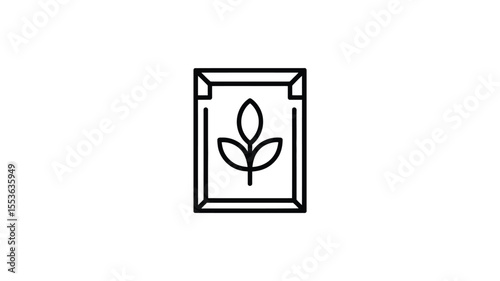 Simple outline icon of a seed packet with a sprout inside