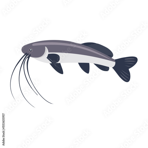 An artistic depiction of a catfish, showcasing its whiskers and sleek body 