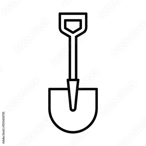 Simple black outline icon of a shovel with a d shaped handle