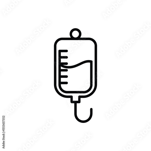 Simple black line icon of an iv bag with fluid and measurement markings