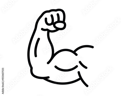 Simple black line drawing of a flexed bicep muscle on a white background