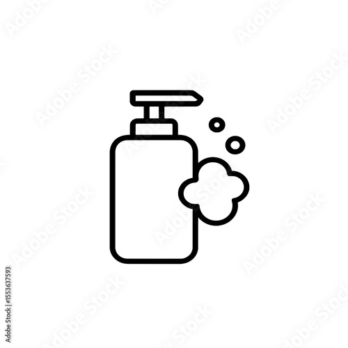 Shampoo Bottle and Foam Icon – Outline Vector Symbol of Hair Care Product for Web and Mobile UI