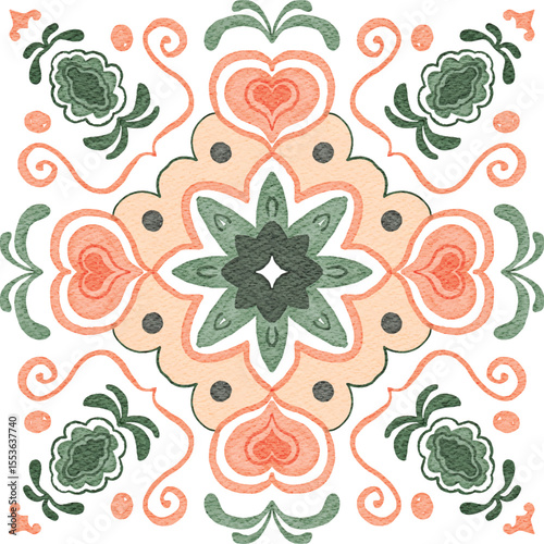 watercolor flower plants seamless batik pattern background