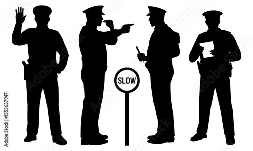 Silhouettes of police officers directing traffic