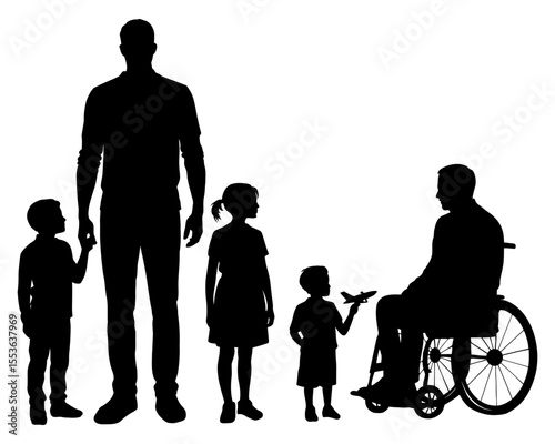Silhouettes of family and wheelchair user