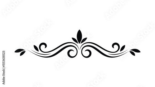 Elegant black flourish design with swirls and leaves on white background