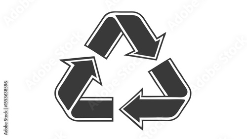 Classic universal recycling symbol with three chasing arrows forming a triangle on a transparent background isolated on transparent background