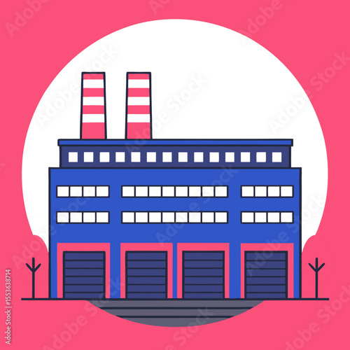 Industrial factory building icon in bold colors