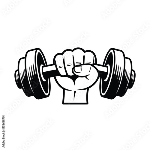 Strong fist holding a dumbbell for fitness and weightlifting