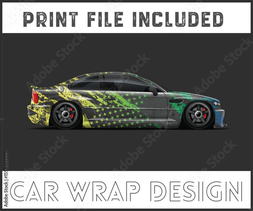 Multicolored Car Wrap Design with Print File Included