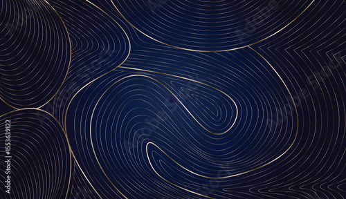 Abstract golden line wave on blue background. isolated glowing line wave pattern, premium art graphic vector illustration design.