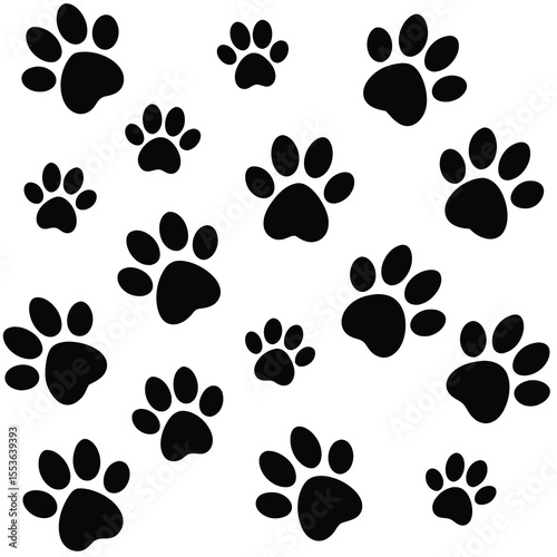 animal paw prints, scattered paw prints, pawprints, animal tracks, pawprint patterns, pawprint illustrations, black paw prints on white background
