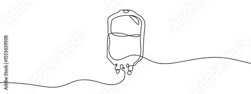 Continuous line, saline bag, blood bag, hospital Minimal hand drawn line vector cut out background editable stroke.