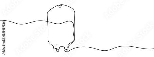 Continuous line, saline bag, blood bag, hospital Minimal hand drawn line vector cut out background editable stroke.