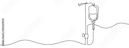 Continuous line, saline bag, blood bag, hospital Minimal hand drawn line vector cut out background editable stroke.