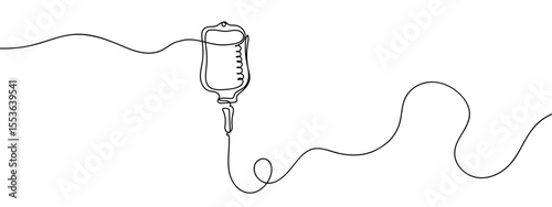 Continuous line, saline bag, blood bag, hospital Minimal hand drawn line vector cut out background editable stroke.