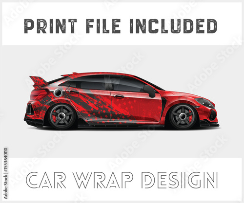 Red Car Wrap Design with Print File Included