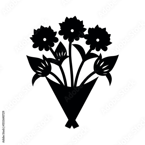 Vector Silhouette Flower Bouquets Black Art