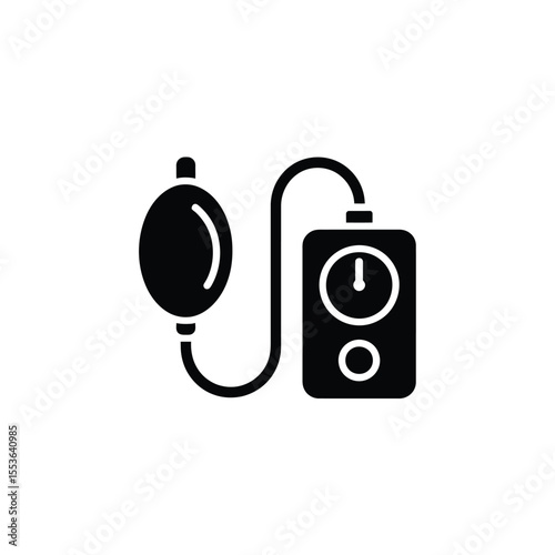 Simple black icon of a blood pressure monitor with a bulb and gauge