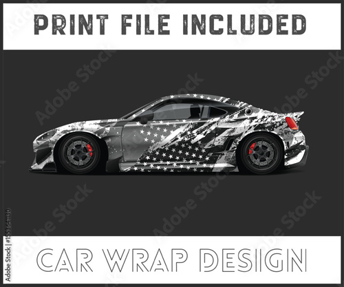 Stylish Black and White Car Wrap Design with Stars