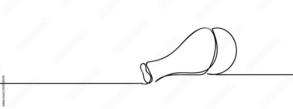 Fototapeta premium Continuous line, chicken leg, cooking Minimal hand drawn line vector cut out background editable stroke.