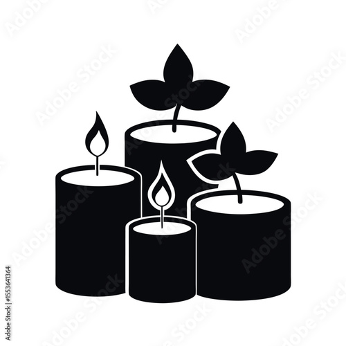 Scented Candle Silhouette Flower Vector in Black