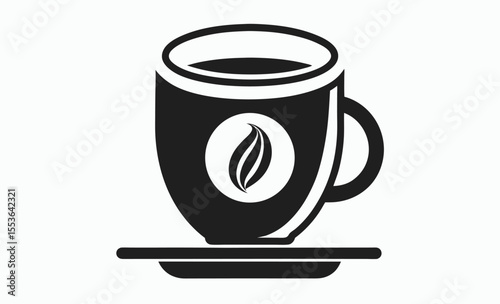 coffee cup icon, takeaway mug symbol, cafe beverage graphic, hot drink vector, black white illustration