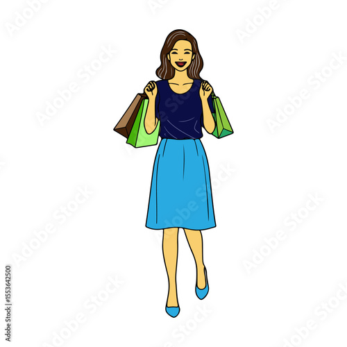 Happy woman looking bright and cheerful with shopping bag