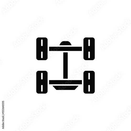 Stylized black and white icon representing a vehicle chassis or suspension system