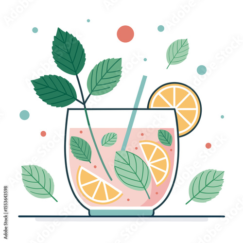 Fresh lemonade with lemon slices and mint leaves on a light background  