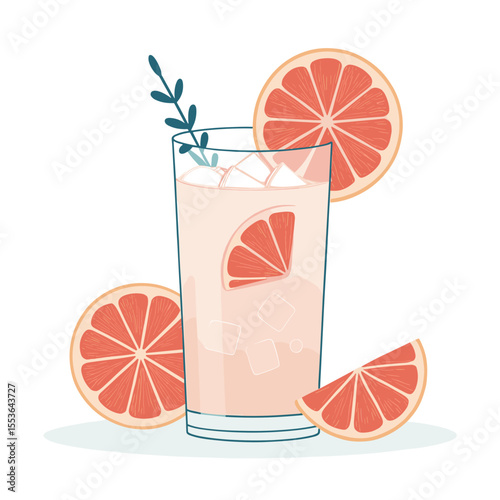 Refreshing grapefruit cocktail with ice and citrus slices  