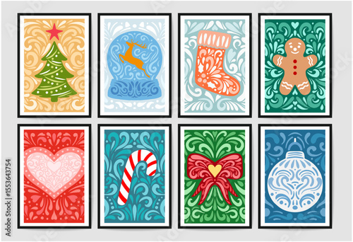 Merry christmas banners vector illustration set templates. Merry and Bright Corporate Holiday cards. Universal abstract creative cards.