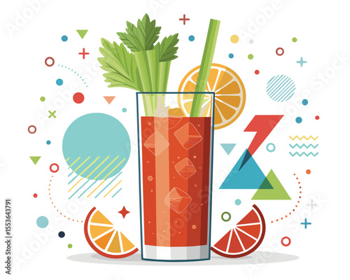 Colorful cocktail with celery and citrus fruits in modern style  