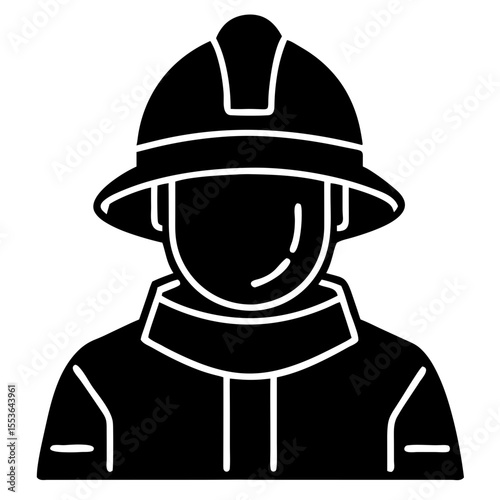 Firefighter wearing helmet and uniform in classic silhouette style  