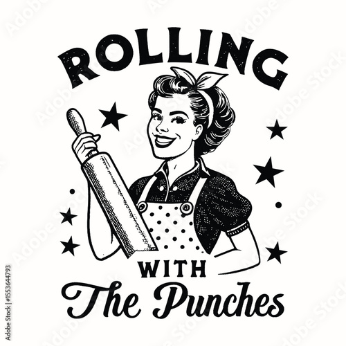 Rolling with the punches vintage retro woman typography tshirt design
