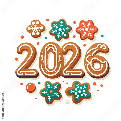 2026 gingerbread cookies in festive Christmas style on white