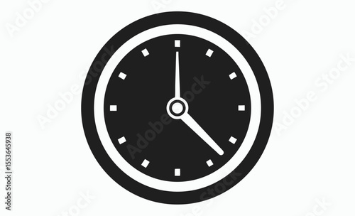 clock icon, wall clock vector, time symbol graphic, alarm watch silhouette, black white illustration







